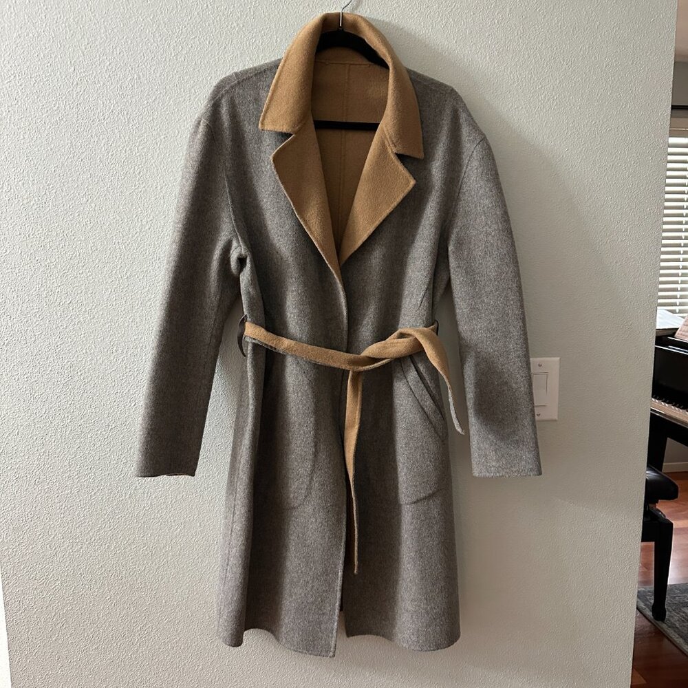Rag & Bone Gray Tan Reversible Wool Blend Belted Trench Coat Jacket Medium* - Picture 5 of 8